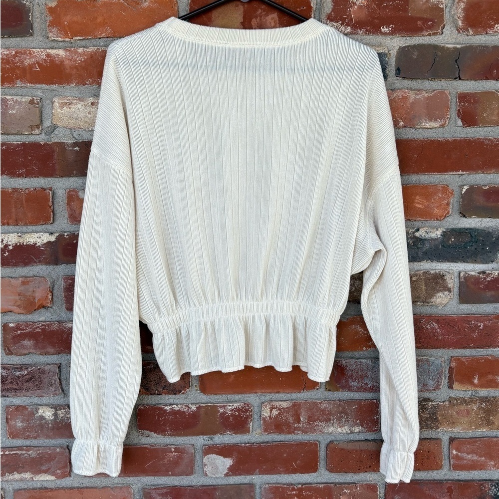 Zara Cream Ribbed Elastic Waist Sweater Top Sz Small Preowned - Picture 5 of 5